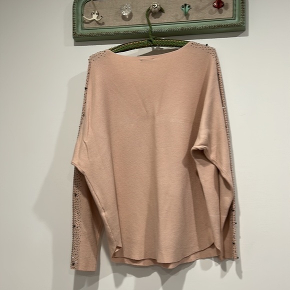 Vila Milano Pink Long sleeve wool blend sparkle embellished sleeve sweater large - Picture 6 of 7